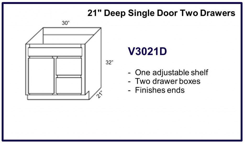 21" deep single door double drawer cabinet